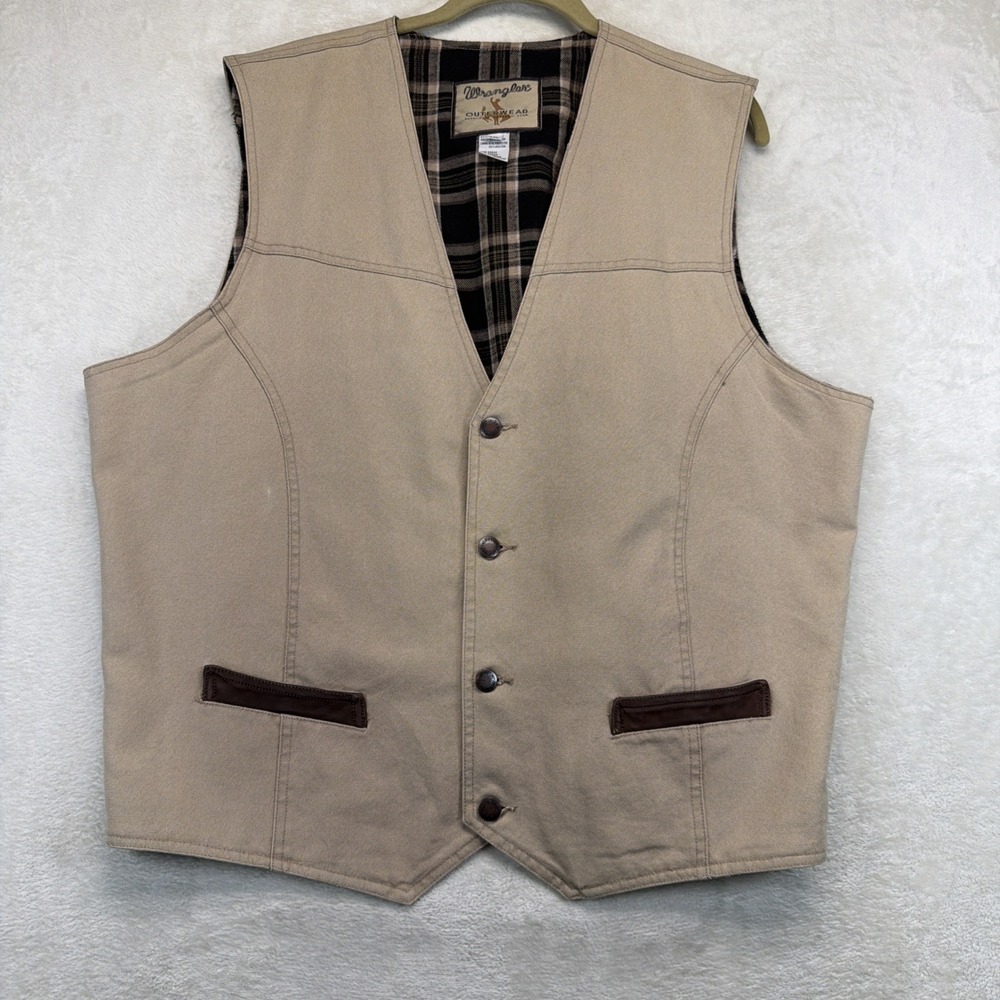 Vintage Wrangler Mens Western Cowboy Vest XXL Plaid Lined Cinch Back 90s